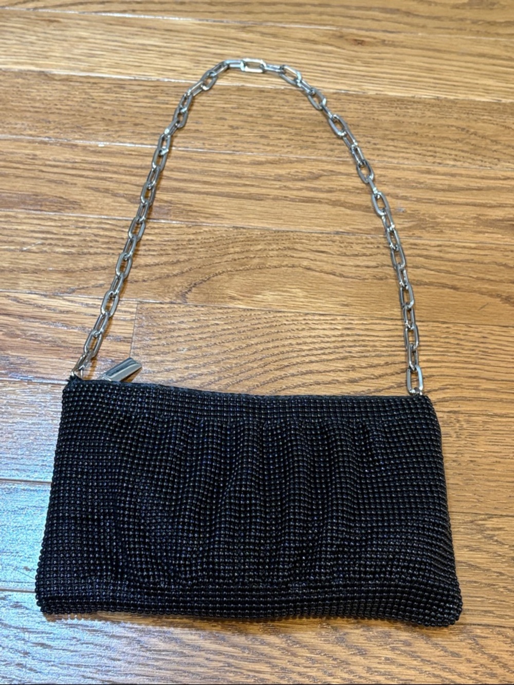 La Regale | Basic Black Beaded Small Clutch w/ Chain One Size Prom Evening Bag
